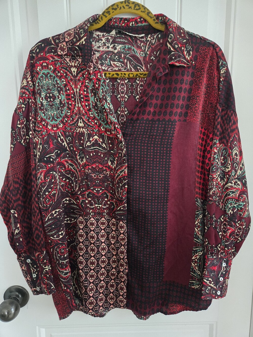 Zara Burgundy Multi-Pattern Patchwork Print Bloise